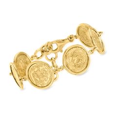 Show off your affinity for Italian culture with pride when you wear this replica coin bracelet! Crafted in polished 18kt yellow gold over sterling silver. Includes a 1" extender. Lobster clasp, 18kt yellow gold over sterling silver replica coin bracelet. Essential Jewelry, Italian Gold Jewelry, Jewelry Styles, Coin Bracelet, Italian Culture, Dope Jewelry, Italian Jewelry, Chunky Jewelry, Jewelry Essentials