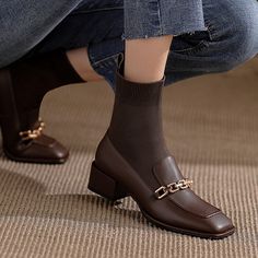 Flat Heel Winter Office Boots, Flat Heel Mid-calf Boots For Fall Workwear, Flat Heel Office Boots For Winter, Winter Flat Heel Office Boots, Elegant Brown Chelsea Boots For Fall, Winter Office Boots With Flat Heel, Winter Ankle-high Martin Boots For Office, Office Chelsea Boots For Fall, Ankle-high, Fall Office Chelsea Boots With Pointed Toe