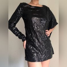 Cute Black Sequin Top With Long Sleeve And Bat Wing. Brand Is New York And Company. Size Xs. Never Worn. Black Sequin Stretch Dress, Black Stretch Sequin Dress Glamorous, Black Long Sleeve Sequin Dress For Winter, Glamorous Black Stretch Sequin Dress, Long Sleeve Sequin Dresses For Going Out, Black Fitted Long Sleeve Sequin Dress, Black Stretch Sequin Party Dress, Black Long Sleeve Sequin Dress For Spring, Black Stretch Sequin Dress For Evening