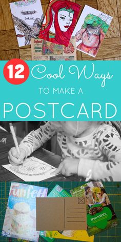 several different pictures with the words 12 cool ways to make a postcard on it