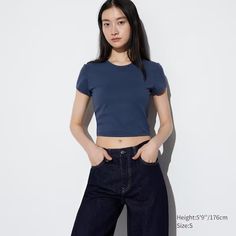 Ultra Stretch AIRism Cropped T-Shirt | UNIQLO US Stretch Short Sleeve Crop Top For Sportswear, Basic Crew Neck Crop Top For Sports, Cropped T-shirt For Athleisure, Basic Crew Neck Sports Crop Top, Sporty High Stretch Crew Neck Crop Top, Solid Cropped T-shirt In Athleisure Style, Sporty Stretch Cropped Shirt With Short Sleeves, Athleisure Crop Top With Medium Support And Short Sleeves, High Stretch Cotton Sporty Crop Top