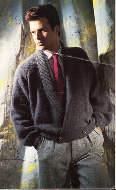 "M8171 vintage mens shawl collar cardigan knitting pattern pdf mans low v jacket 34-46\" DK light worsted 8ply pdf instant download PLEASE NOTE: ALL PATTERNS ARE VINTAGE & IN ENGLISH ONLY Please refer to the pictures above for information from pattern on sizes, materials used, needle size etc. Click on the white arrow half way up the picture on the right side. Where a discontinued yarn is used, I check the needle size for a modern equivalent and include in the description. This is meant as a guide only. Please check your tension. The pattern is in UK terms. I have included an additional PDF - Knitting Conversion Chart - giving needle sizes & yarn weight UK, US, Aus/NZ & Metric. Patterns pre 70's are not in metric. Please Note: This is not the original pattern or a finished item, it is a sc 40s Menswear, Shawl Collar Cardigan Knitting Pattern, Patterned Cardigan Outfit, Mens Shawl Collar Cardigan, Mens Shawl, Crochet Waistcoat, Womens Knitting Patterns, Mens Knit, Cable Cardigan