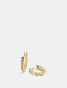 COACH® Outlet | PAVE SIGNATURE HUGGIE EARRINGS Pave Huggie Earrings, Everyday Luxury Huggie Earrings With Pave Setting, Luxury Gold-tone Huggie Jewelry, Luxury Gold-plated Tarnish-resistant Huggie Earrings, Luxury Gold-plated Huggie Earrings With Polished Finish, Coach Outlet, Huggie Earrings, Belt Size, Metal Style