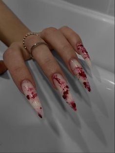 Blood Nails, Vampire Nails, Stilleto Nails Designs, Aesthetic Film, Punk Nails, Goth Nails, Grunge Nails, Bun Hairstyle, Jelly Nails