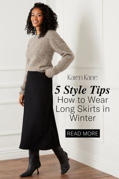 How to Wear a Midi Skirt in Winter Winter Long Skirt Outfit, Black Skirt Winter, Black Skirt Outfit Winter, Long Black Skirt Outfit, Winter Maxi Skirt Outfit, Black Maxi Skirt Outfit, Skirt In Winter, Knitted Dress Outfit