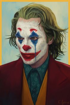 a painting of the joker with green hair and blue eyes