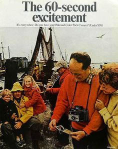 an old photo of people on the cover of a magazine, with one man holding a camera