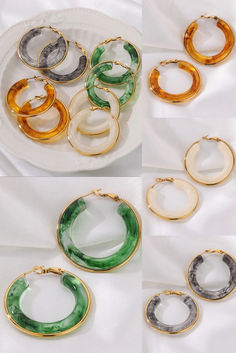 024 trend with these captivating Acrylic Hoop Earrings. Crafted from lightweight and durable acrylic,these earrings offer a vibrant pop of color to any outfit. The polished stainless steel hoops ensure a comfortable and secure fit. Trendy Small Hoop Resin Earrings, Modern Plastic Hoop Earrings For Gifts, Modern Plastic Hoop Earrings As Gift, Trendy Green Hoop Earrings, Trendy Plastic Hoop Earrings, Trendy Small Hoop Plastic Earrings, Modern Small Hoop Earrings In Plastic, Modern Plastic Hoop Earrings, Modern Plastic Hoop Jewelry