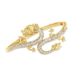 .15 ct. t.w. Diamond Dragon Bangle Bracelet in 18kt Gold Over Sterling Diamond Dragon, Chinese Bracelet, Safety Box, Dragon Bracelet, Chinese Jewelry, Fine Jewelery, Diamond Birthstone, Dragon Jewelry, Natural Gold