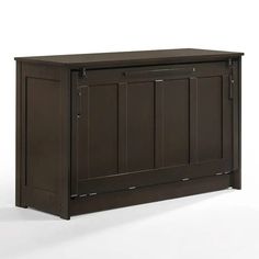 a brown wooden cabinet with doors on the front and side panels, against a white background