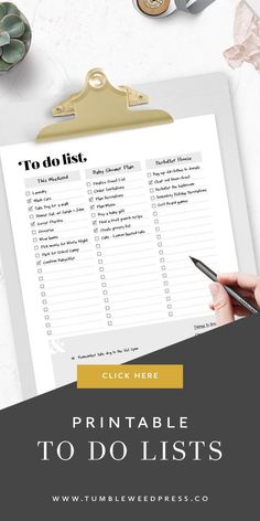 the ultimate printable to do list is shown on top of a clipboard