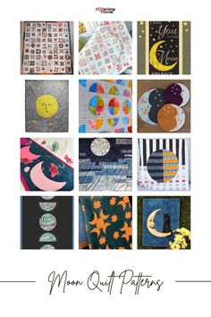 many different quilts are shown together with the words moon quilt patterns written below them