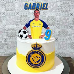 a cake with a soccer player on it