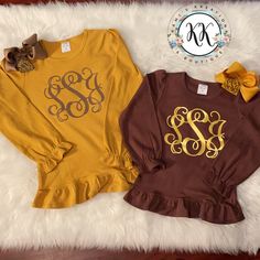 This listing is for a long sleeved monogrammed ruffled monogrammed tshirt in sizes 12 months to girls 10. Made with high quality fabric and the best htv vinyl.  Please allow 5-7 business days for processing, not including shipping times.  Due to this nature of this item, no returns will be accepted. Mommy Daughter Photos, Infant Girl, Mommy Daughter, Girls Shirt, Htv Vinyl, Ruffle Long Sleeve, Girl Shirt, Girls Toddler, Kids Tops