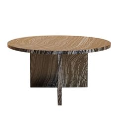 an oval wooden table with metal legs and wood grained finish on the top, against a white background