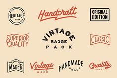 the logos for vintage clothing and accessories are shown in red, black, and white