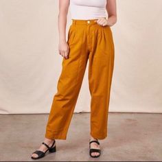 Brand New In The Package Xxs Spicy Mustard Big Bud Press Trousers From Their Recent Sample Sale High Waist Yellow Pants For Work, Chic Yellow Cotton Pants, Mustard High Waist Bottoms For Workwear, High Waist Mustard Bottoms For Work, Fitted Mustard Bottoms For Workwear, Mustard Fitted Bottoms For Workwear, Mustard High-waist Bottoms For Work, Summer Workwear Mustard Bottoms, Mustard Summer Workwear Pants