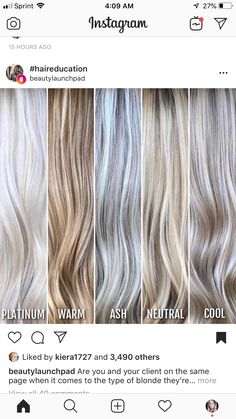 Blonds Going Grey, Colour For White Hair, Different Blondes Tones, Blond Cool Tones, Highlight Tones Chart, Grey Tones Hair, White Ash Blonde Hair Highlights, Blonde With Grey Undertones, Ashy Bleach Blonde Hair