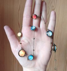 Planet necklace necklace with planets solar by SilverFoxCraft Necklace Nebula, Cosmic Necklace, Solar System Jewelry, Planets Solar System, Nebula Necklace, Solar System Necklace, Cosmic Jewelry, Rose Gold Chain Necklace, Amber Teething Necklace