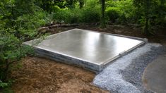 a concrete slab in the middle of a forest