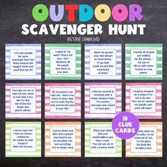 an outdoor scavenger hunt with four cards