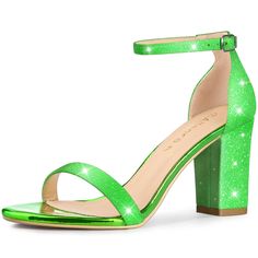 Shop Allegra K for glitter ankle strap chunky heel sandals you are looking for, get more women's chunky heel for yourelf. Order now! Free Returns! Glamorous Green Block Heel Shoes, Gold Block Heels, Ankle Strap Chunky Heels, Chunky Heel Sandals, Womens Chunky Heels, Glitter Heels, Low Heel Sandals, Heel Design, Chunky Heels Sandals