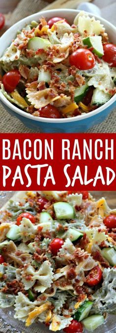 bacon ranch pasta salad with tomatoes and cucumbers