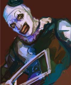 a digital painting of a creepy clown holding a basketball