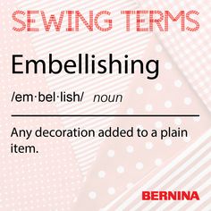 sewing items with the words sewing items embellishing and an image of polka dot fabric