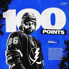 an image of a hockey player with the number 100 points on his jersey and helmet