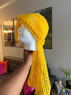 Handmade Crochet Ruffle Hat The average head circumference for this hat is 21-24 inches.  Made with 100% Acrylic Yarn.  Recommended for hand wash and air dry ONLY. Fitted Yarn Beach Hat, Spring Yellow Crochet Hat One Size, Hand Knitted Yellow Crochet Hat One Size, Yellow Hand Knitted Crochet Hat One Size, Yellow Yarn Hat One Size, Yellow Hand-knitted Crochet Hat One Size, Fitted Crochet Beanie For Beach, Yellow Hand-knitted One-size Crochet Hat, Adjustable Yellow Crochet Hat For Festivals