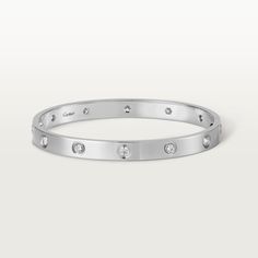 Estate Jewelry - Cartier Love Bracelet 18K White Gold with 10 Diamonds | Manfredi Jewels Cartier Love Bracelet Diamond, Trinity Bracelet, Bracelet White Gold, Bracelet Love, Diamond Bangles Bracelet, Detailed Jewelry, Love Bracelet, Diamond Bangle, Bracelet Collection