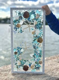 Sea Glass Window Art, Beach Window, Sea Glass Window, Sea Glass Art Diy, Sea Glass Mosaic, Sea Glass Art Projects, Coastal Wreath, L'art Du Vitrail, Beach Glass Crafts