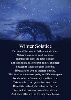 the poem winter solstice written in front of a tree