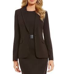 Calvin Klein Notch Lapel Long Sleeve One Button Jacket | Dillard's Single Button Long Sleeve Business Casual Suit, Office Wear Blazer With Button Closure And Flat Front, Long Sleeve Suits With Button Closure For Office, Single Breasted Long Sleeve Office Blazer, Single-breasted Long Sleeve Office Blazer, Single Button Long Sleeve Outerwear For Office, Office Suits For Fall With Flat Front, Professional Notched Outerwear For Work, Professional Notched Outerwear For Career