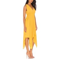 This sleeveless, deep-V cocktail dress in silky georgette features an elasticized empire waist, stylish waist-ties, and a flowing handkerchief hemline.Partially lined. Elasticized waist with tie detail. Ruched detail. Asymmetric hem100% polyester. Pre-draped Sleeveless Summer Midi Dress, Sleeveless Silk Midi Dress With Ruched Detail, Pre-draped Sleeveless Midi Dress, Chic Flowy Ruched Chiffon Dress, Chic Ruched Flowy Chiffon Dress, Chic Sleeveless Chiffon Dress For Date Night, Draped Sleeveless Dress For Summer Cocktail, Pre-draped Sleeveless Ruched Midi Dress, Pre-draped Sleeveless Ruched Maxi Dress