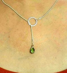 Silver Lariat Necklace, Tear Drop Pendant, Lariat Necklace Silver, Peridot Necklace, Silver Circle, Lariat Necklace, Fine Jewellery Necklace, Drop Pendant, Tear Drop