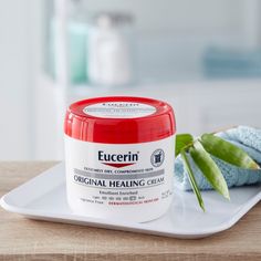 The Eucerin® Original Healing Moisturizer for extremely dry and compromiseed skin is a rich and thick formula that provides intensive moisture replacement for dry skin. Original Healing Cream binds water to the skin to provide effective moisturization and helps prevent moisture loss by replenishing the skin’s moisture barrier. Original healing won’t irritate skin, is non-comedogenic and is free of fragrances and dyes. Oil Free Cleanser, Severe Dry Skin, Skin Care Guide, Body Moisturizers, Personal Care Products, Skin Cleanser Products, Moisturizing Lotions, Healthy Skin Care, Body Moisturizer