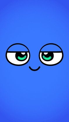 an animated blue face with green eyes