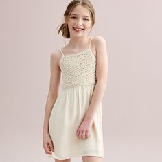 Give your kid a look they'll love with this Girls 7-16 eyeshadow Crochet Bodice Dress. Give your kid a look they'll love with this Girls 7-16 eyeshadow Crochet Bodice Dress. FEATURES Squareneck Sleeveless Crochet bodice Elastic waistband Regular fitFABRIC & CARE Rayon Machine wash Imported Size: L 14. Color: Ivory. Gender: female. Age Group: kids. Crochet Bodice, Kid A, Bodice Dress, Size 16 Dresses, Color Ivory, Gender Female, Bodice, Age Group, Girl Outfits