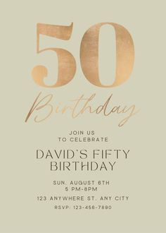 a 50th birthday party with gold foil on the front and back of it's card