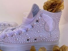 Gorgeous bling Converse! Perfect for any special occasion.  Please note both pricing options, one is the customizing only the se cons includes the sneaker as well. . Bedazzled Converse, Bedazzled Shoes Diy, Wedding Miscellaneous, Bedazzled Shoes, Bling Converse, Shoes Bride, Custom Shoes Diy, Wedding Converse, Prom Inspo