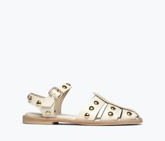 SERA FISHERMAN SANDAL Dove White, Freda Salvador, Heel Caps, Studded Leather, Tailored Pants, Flat Sneakers, Heeled Loafers, Rubber Heels, Flowy Dress