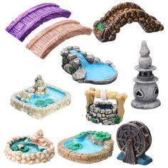 an assortment of miniature water features