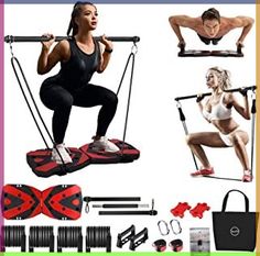 the woman is doing exercises with her equipment