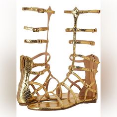 Fabric Type 100% Synthetic Sole Material Synthetic Closure Type Buckle Gladiator Grecian Roman Godess Sandal Gold Flat Heel Lace-up Sandals For Party, Gold Synthetic Sandals With Single Toe Strap, Gold Sandals With Single Toe Strap, Gold Toe Post Sandals For Spring, Rhinestone Wedding Sandals, Green Shoes Outfit, Fantasy Core, Olive Green Shoes, Reception Shoes