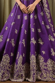 Purple can can attached lehenga featuring zardozi embroidered floral jaal motifs, embellished by sequins. Comes with embellished padded blouse and scalloped border dupatta. - Aza Fashions Traditional Purple Anarkali Set For Wedding, Elegant Traditional Wear With Dori Work For Ceremony, Traditional Wedding Lehenga In Purple, Purple Traditional Wear With Intricate Embroidery For Wedding, Elegant Raw Silk Sets With Motifs, Purple Anarkali Set For Wedding With Traditional Drape, Purple Art Silk Choli For Wedding, Elegant Anarkali Set With Traditional Drape For Ceremony, Elegant Lehenga With Dori Work For Ceremony