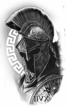 a black and white photo of a roman soldier