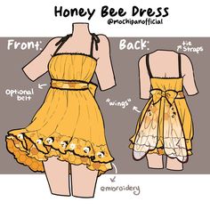 (Pre-Sample Pre-Order) Honey Bee Dress - Mochipan Fictional Outfits, Clothing Sketches, Bee Dress, Dress Design Drawing, Clothing Design Sketches, Drawing Anime Clothes, Dress Design Sketches, Whimsical Fashion, Fashion Design Drawings