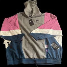 Size Xl, This New Jacket With 3/4 Sleeves And A Blocked Color Pattern Pop, Still Has Its Net-A-Porter Tags On It! Casual Nike Tops With Pockets, Pink Nike Hoodie With Crew Neck, Sporty Pink Sweatshirt With Pockets, Sporty Pink Top With Pockets, Sporty Pink Tops With Pockets, Casual Pink Hoodie With Patchwork, Pink Color Block Tops For Streetwear, Casual Pink Patchwork Hoodie, Urban Pink Long Sleeve Tops